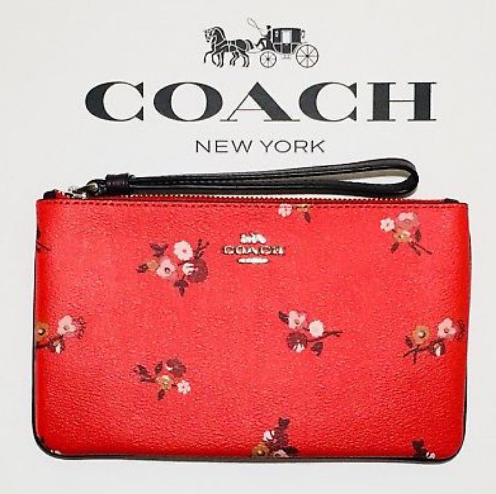 Coach Red Floral Wristlet Clutch Wallet NWT